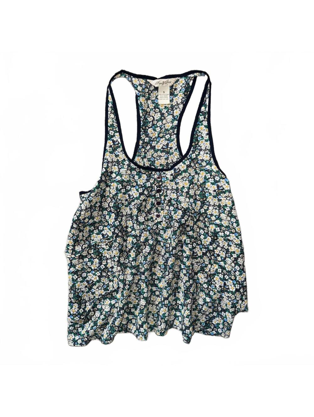 Fun & Flirt Blue Floral Flowy Racerback Tank Top Size Small